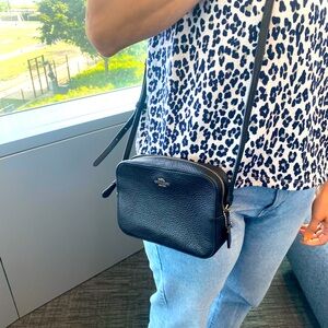 Coach Small Black Leather Crossbody Purse with Silver Hardware